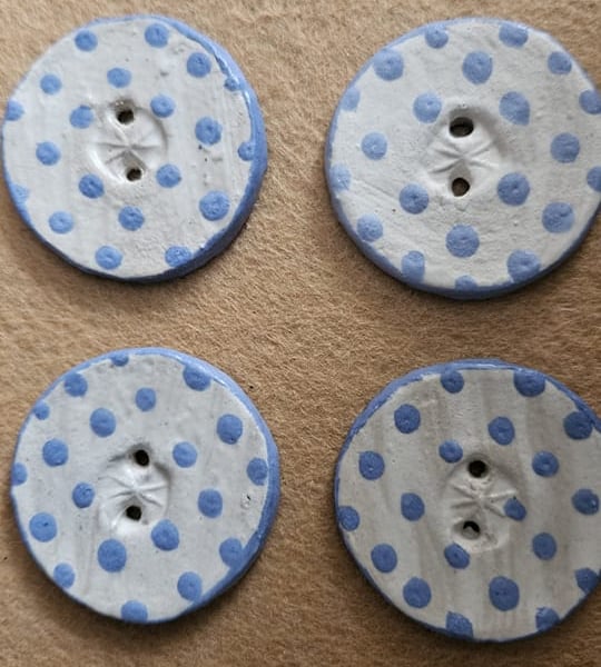 Set Of Four Blue and White Spotty Ceramic Buttons