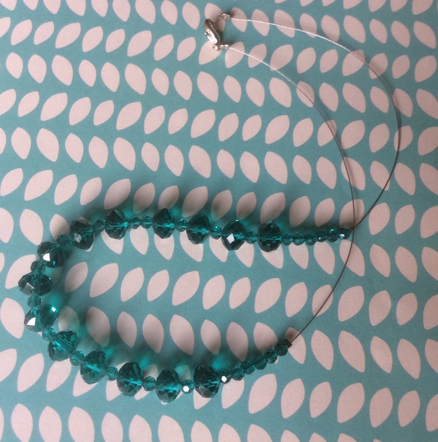 Turquoise Bicone Cut Glass Bead Necklace