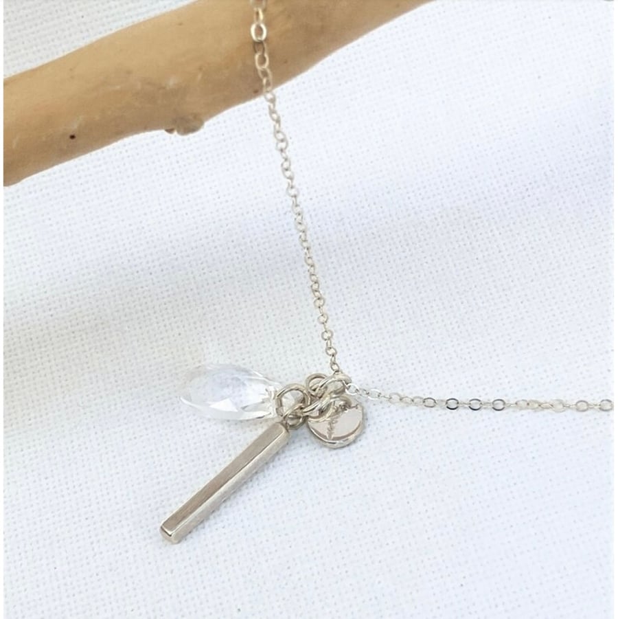Sterling Silver Crystal Charm Necklace