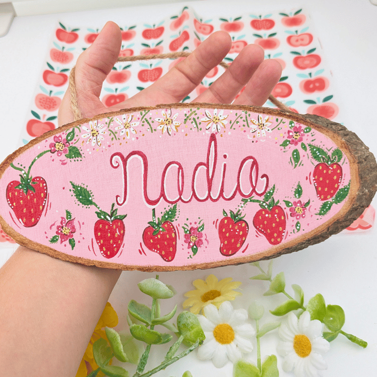 Strawberry hand-painted personalised Room Sign