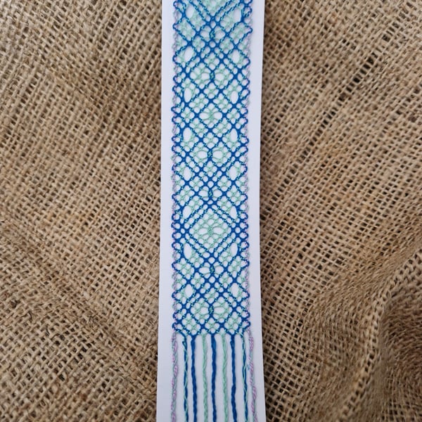 Bobbin Lace Bookmark in Blue,Green and Purple