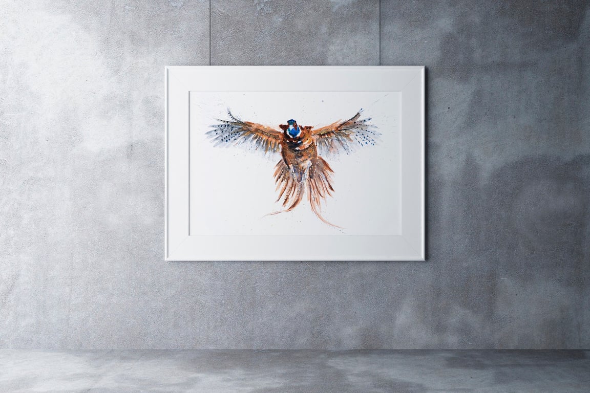 Flushed Pheasant Watercolour Painting - Hand Signed, Limited Edition Print 