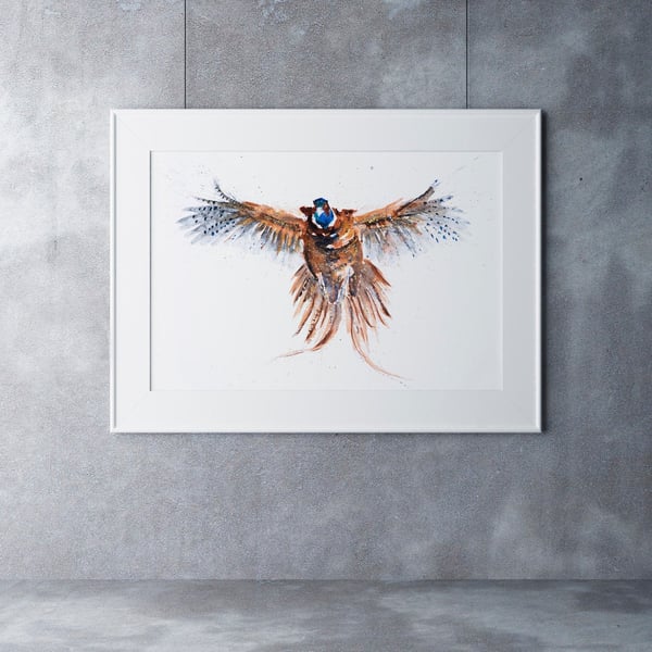 Flushed Pheasant Watercolour Painting - Hand Signed, Limited Edition Print 