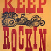 "Keep Rockin!" Dragster Lino-cut and Letterpress Print. 