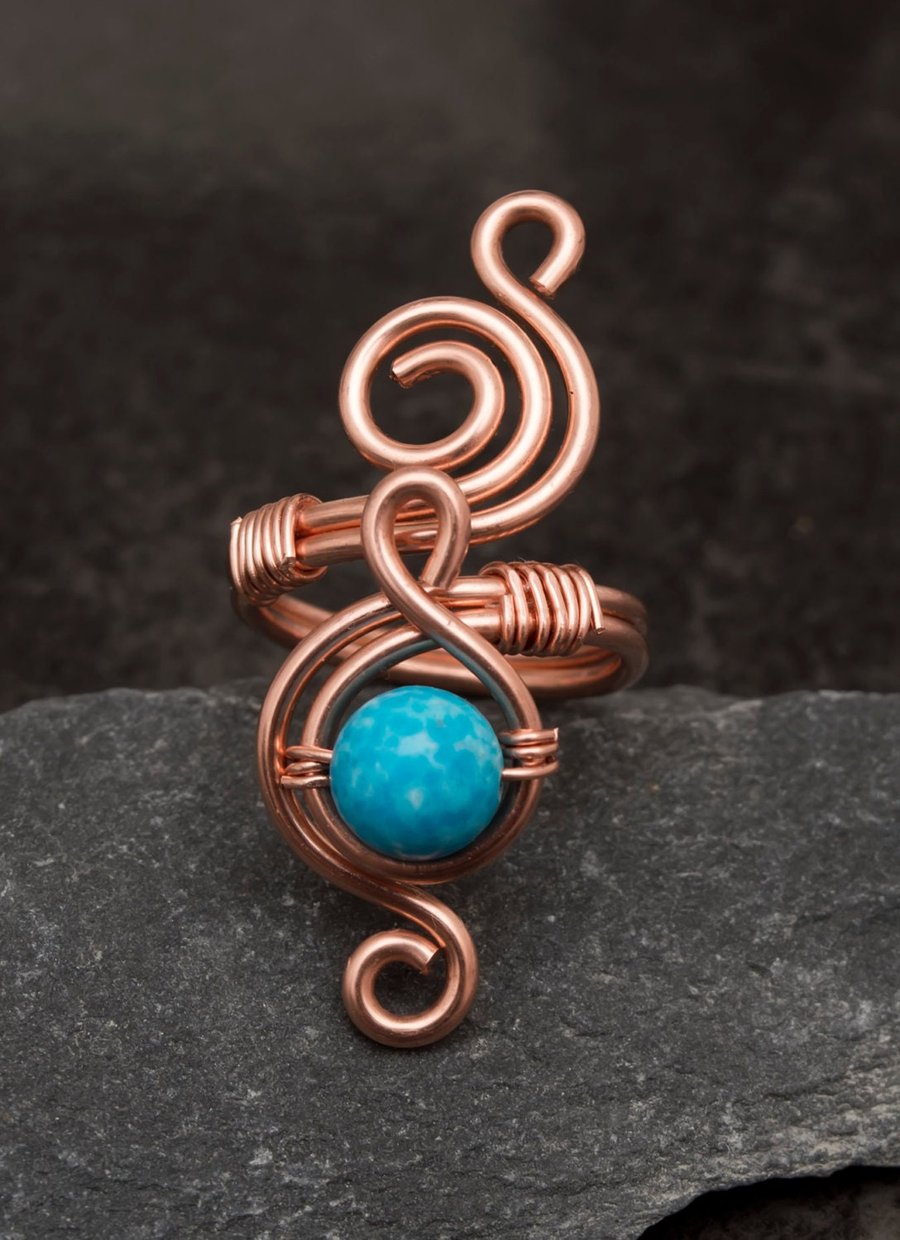 Wire wrapped Copper adjustable ring ,copper ring, wire wrapped copper ring .