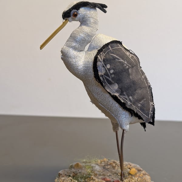 Heron inspired fabric sculpture ornament decoration 