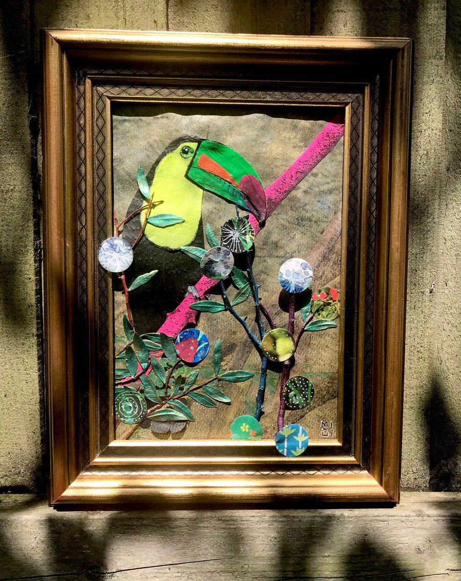 Cheeky Toucan Sitting in Lollypop Land Pop Art Style