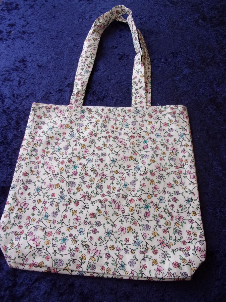 Fabric Bag with Flowers and Butterflies