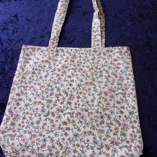 Fabric Bag with Flowers and Butterflies