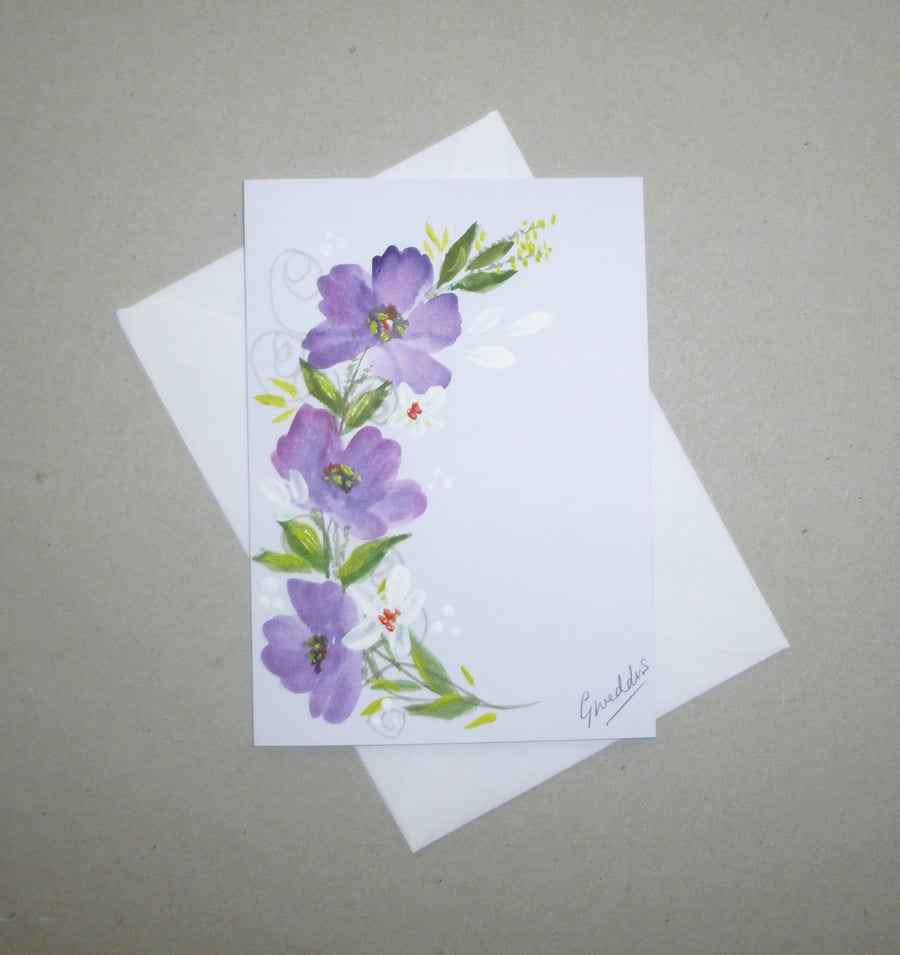 HAND PAINTED original art floral blank greetings card ( ref F 865  G7 )