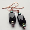 Black agate earrings rainbow haematite copper
