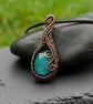 Copper Wire Wrapped Pendant with Green Dichroic Glass - Image 2