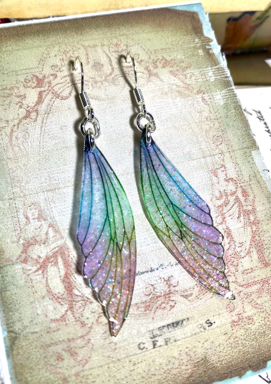 Dainty Pastel Coloured Sterling Silver Fairy Wing Earrings Style 3