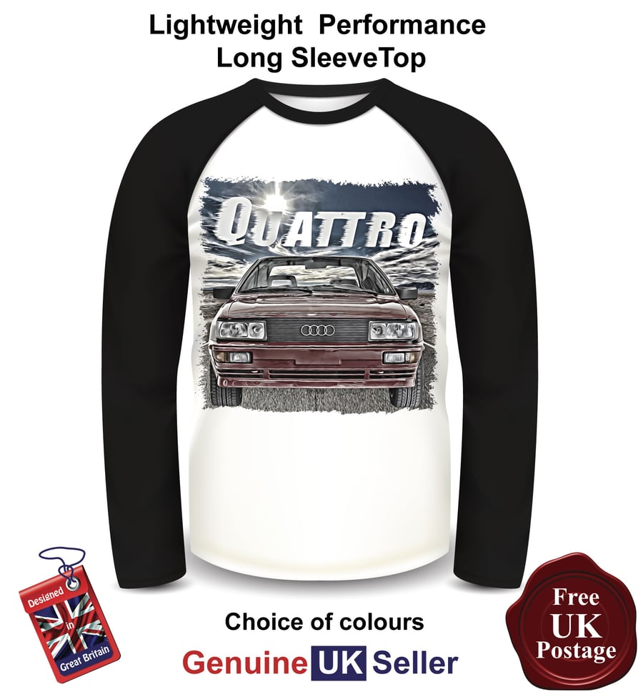 Audi Quattro T Shirt, Long Sleeve Men's Top, Audi Quattro  Baseball Top,
