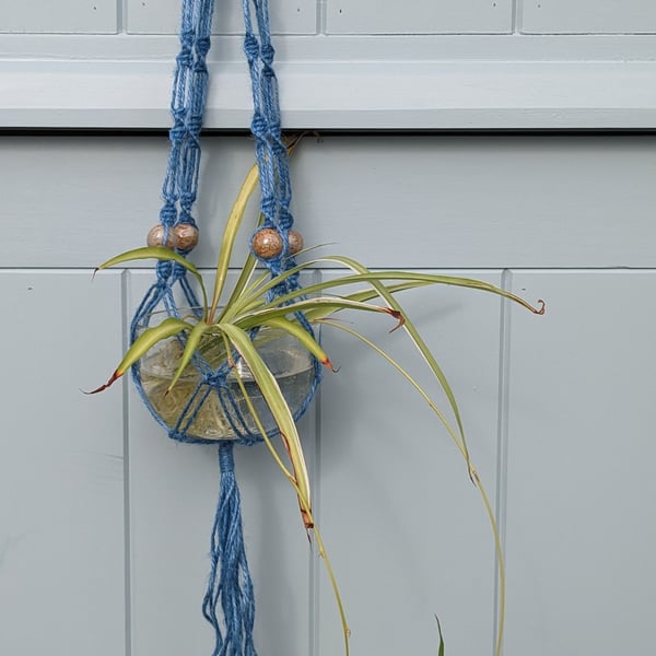 Unique Eco Macramé Jute and Ceramic Bead Plant Pot Holder Hanging Basket