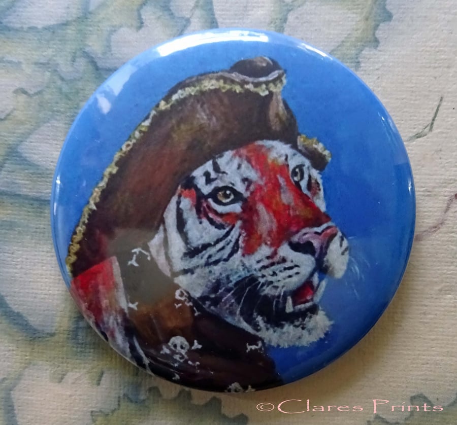 Pirate Tiger Art Badge 58mm Button Animal Badges Cats Steampunk