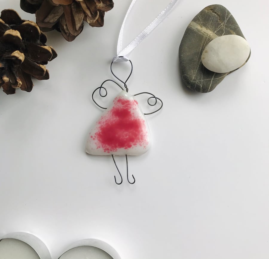 Pink fused glass fairy, angel, gift for friend