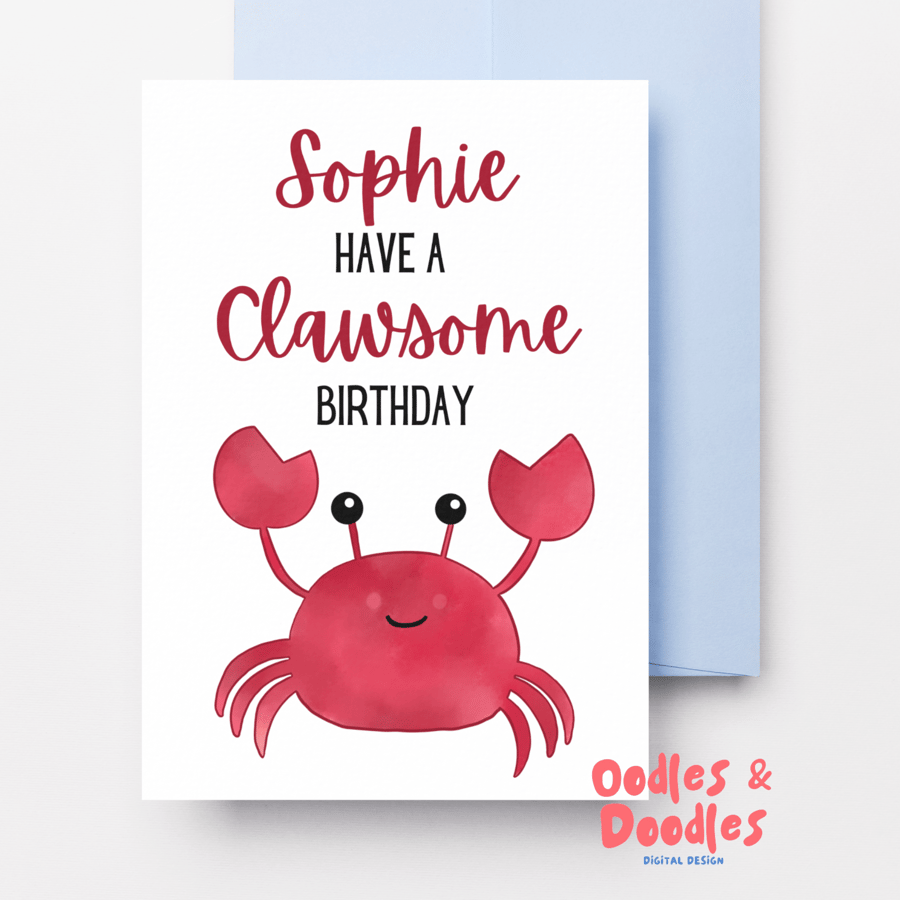 Personalised Birthday Card, Crab Card, Funny Card, Under the Sea