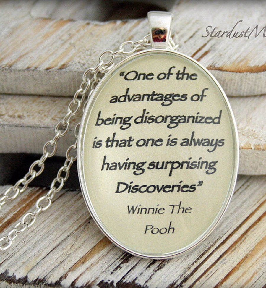 Necklace with a Winnie The Pooh quote, vintage necklace, book quote necklace