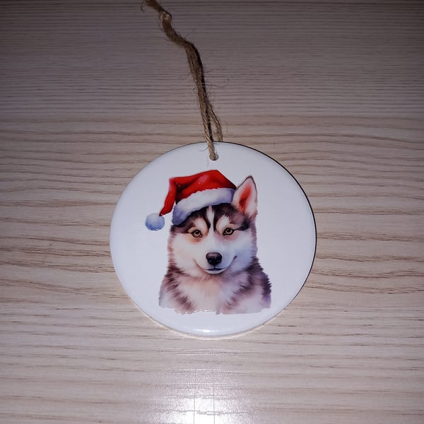 Husky Dog Ceramic Bauble Christmas Tree Hanging Decoration Ornament