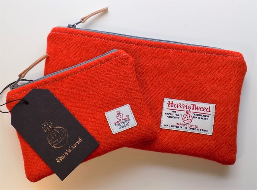 Harris Tweed gift set. Clutch and coin purse in deep orange