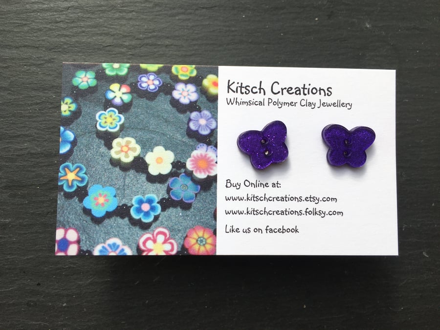 Purple Butterfly Button earrings