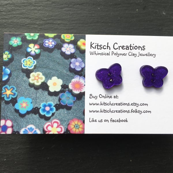 Purple Butterfly Button earrings