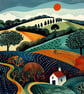 Colourful Countryside, Landscape Art, Fine Art Print, Home Decor, Gift Idea,