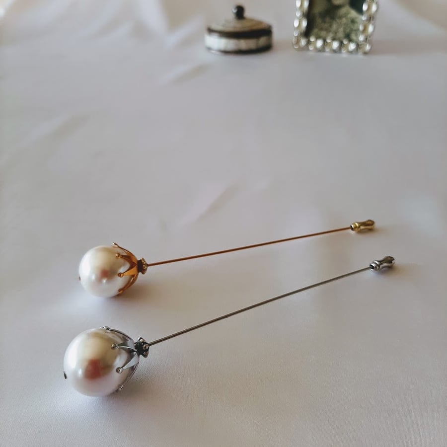 Large Faux Pearl Bead Hat Pin