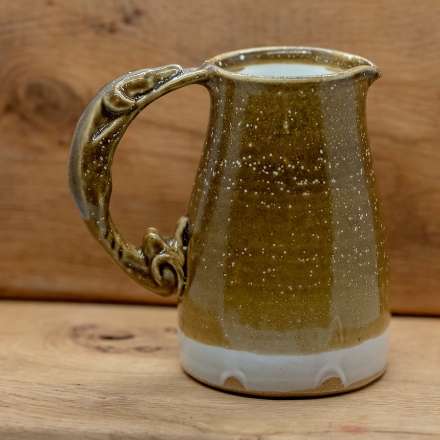 Handmade Ceramic Jug with hand carved sighthound handle