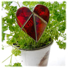 Heart Stained Glass Plant Stick Suncatcher Red  