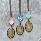 Oval Locket Pendant Necklace Floral Swarovski Crystal Pendant Pink Blue Green