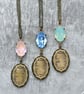 Oval Locket Pendant Necklace Floral Swarovski Crystal Pendant Pink Blue Green