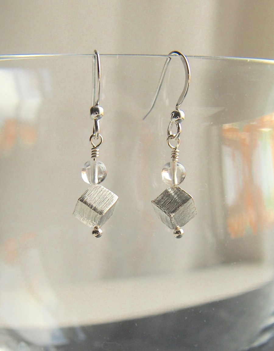 Sterling silver and rock crystal  "cube" earrings