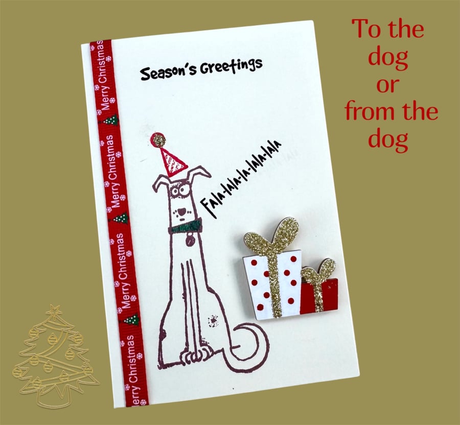 Image of Christmas card for the dog, from the dog , cute dog card with gifts, dog lover 