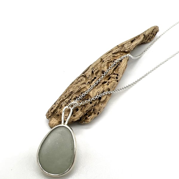 Aqua Open Back Bezel Sea Glass Necklace 