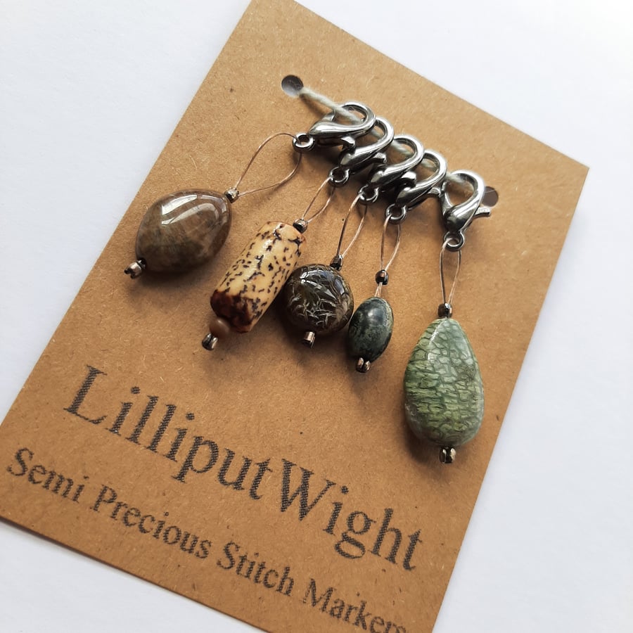 Five semi precious stone crochet stitch markers