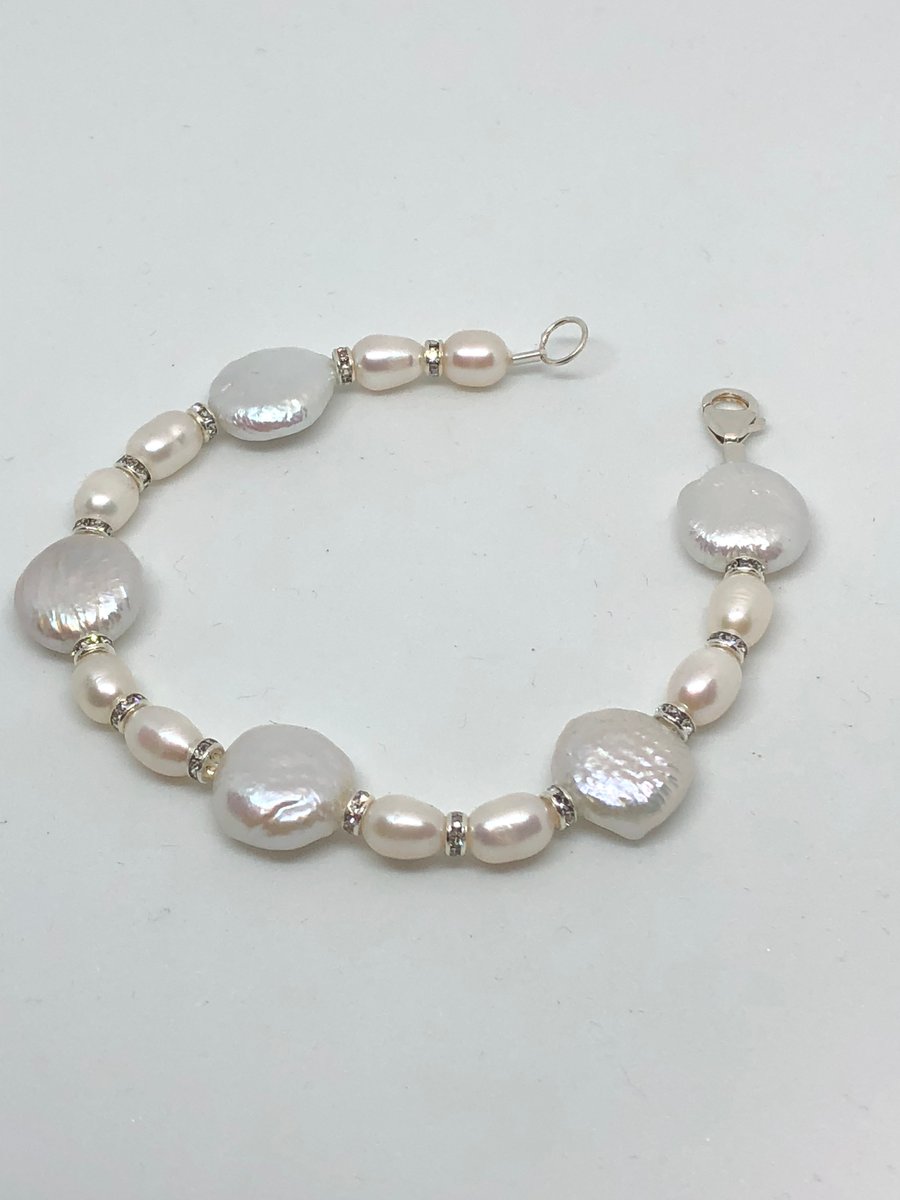  Freshwater pearl and diamanté  bracelet  - free UK delivery