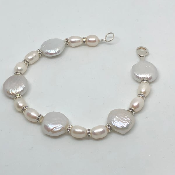  Freshwater pearl and diamanté  bracelet  - free UK delivery