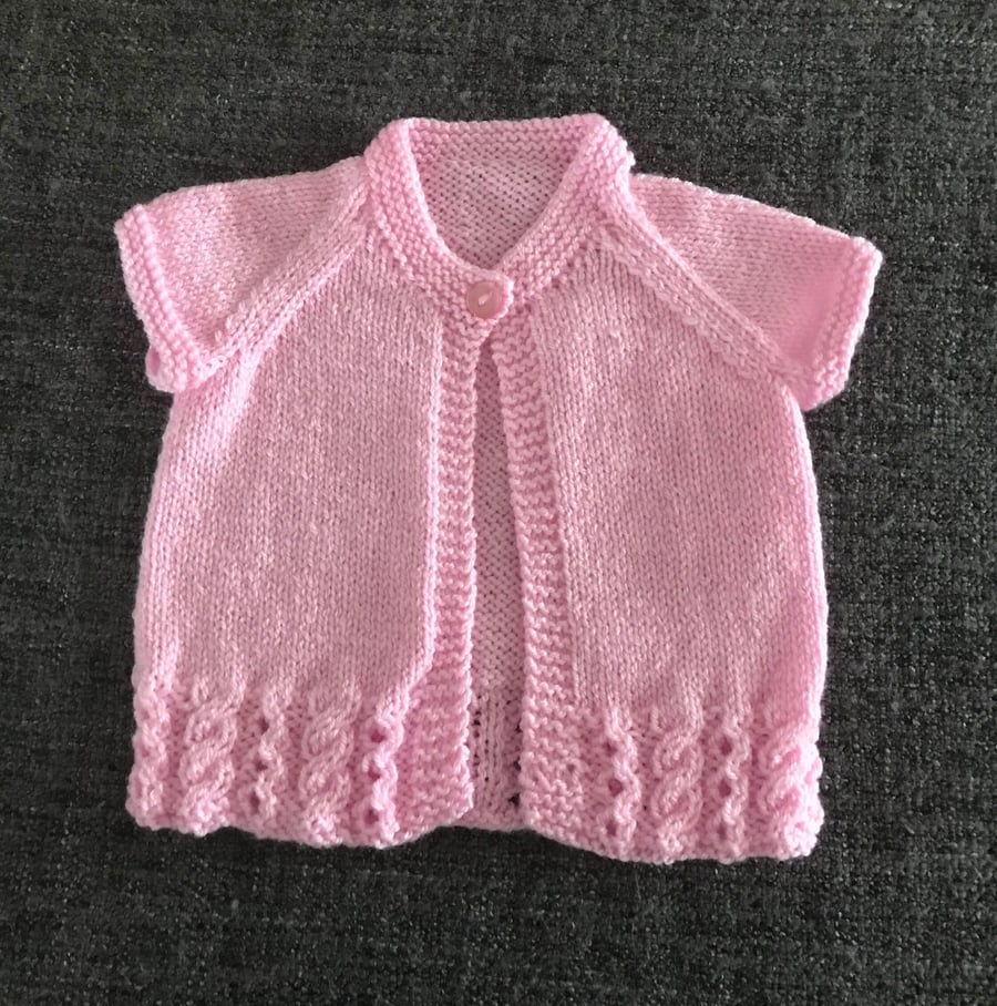 Short sleeve baby cardigan, size 0-3 months, hand knitted