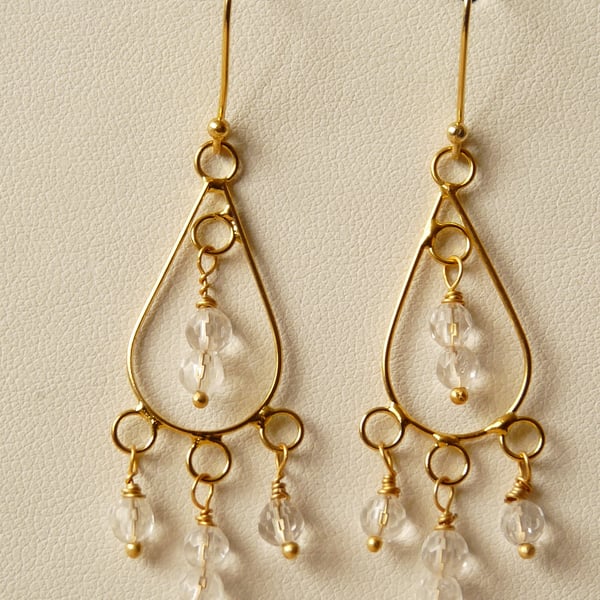 Clear Quartz Chandelier Drop Earrings - Genuine Gemstone