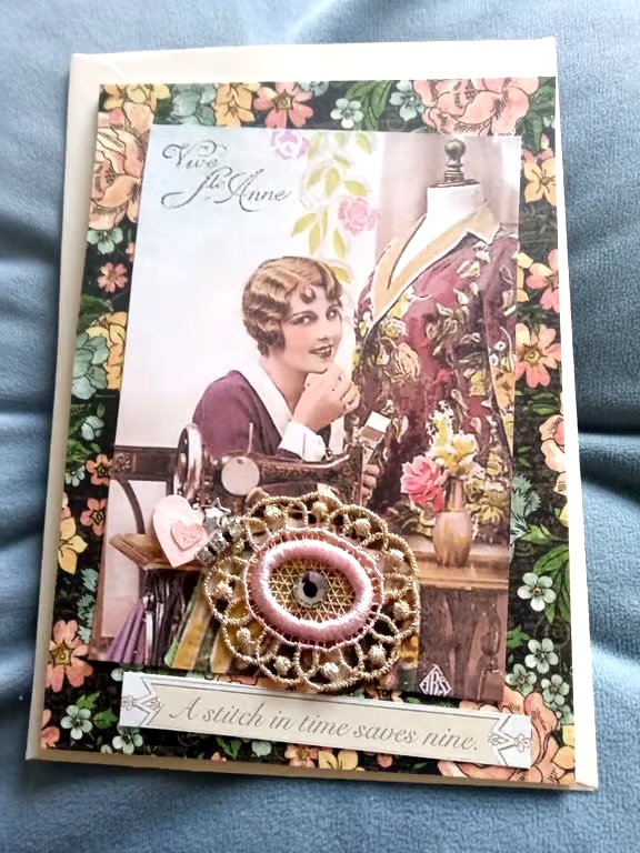 Vintage-style Birthday Card - Pretty Sewing Card - Keepsake - Special Card