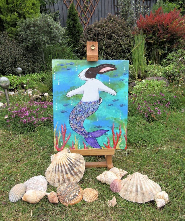 Merbunny Painting Mermaid Bunny Rabbit Fusion Original Fantasy Picture 