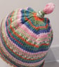 Handknit KNOTTY TOP BEANIE Stripey jacquard multi child teen adult small - Image 2