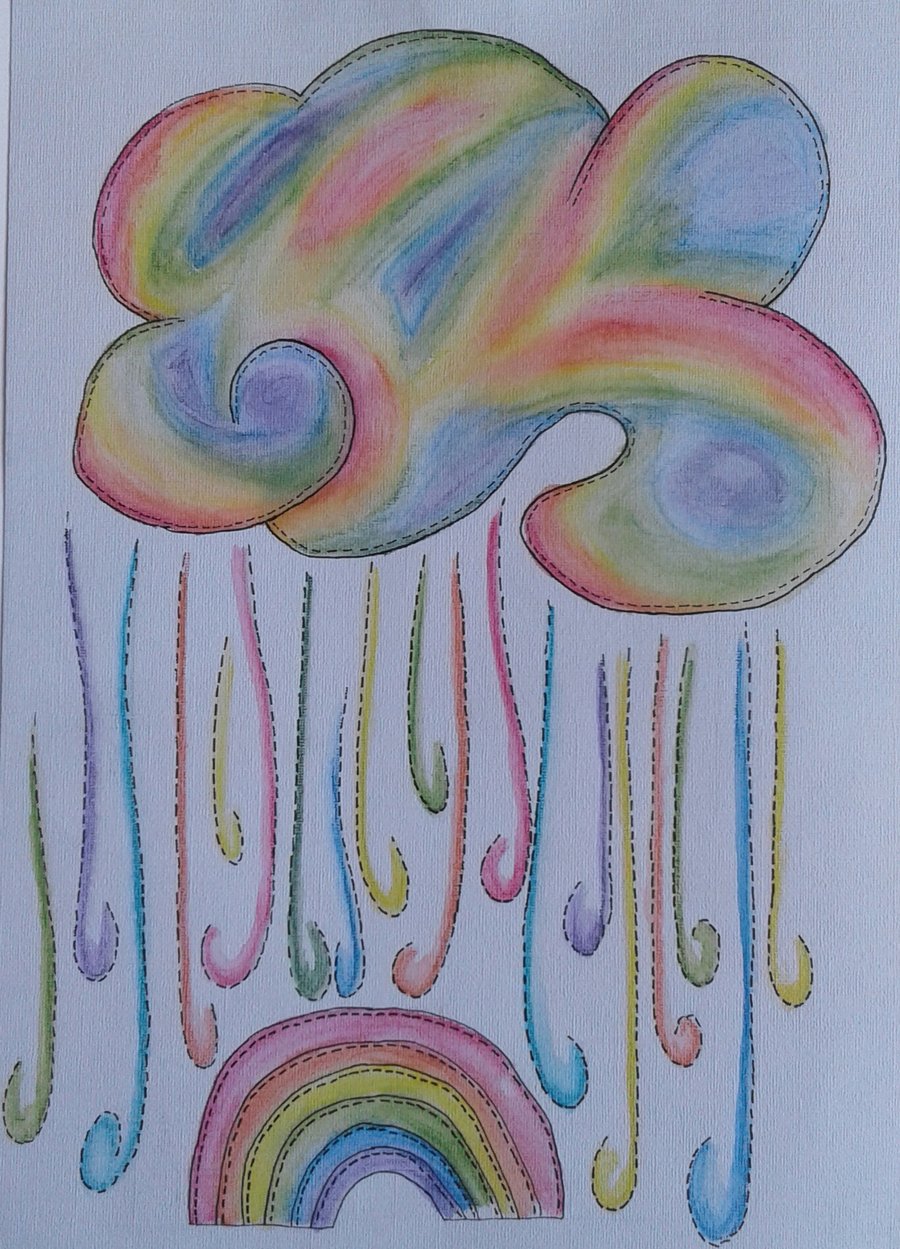 Rainbow rain original watercolour painting 