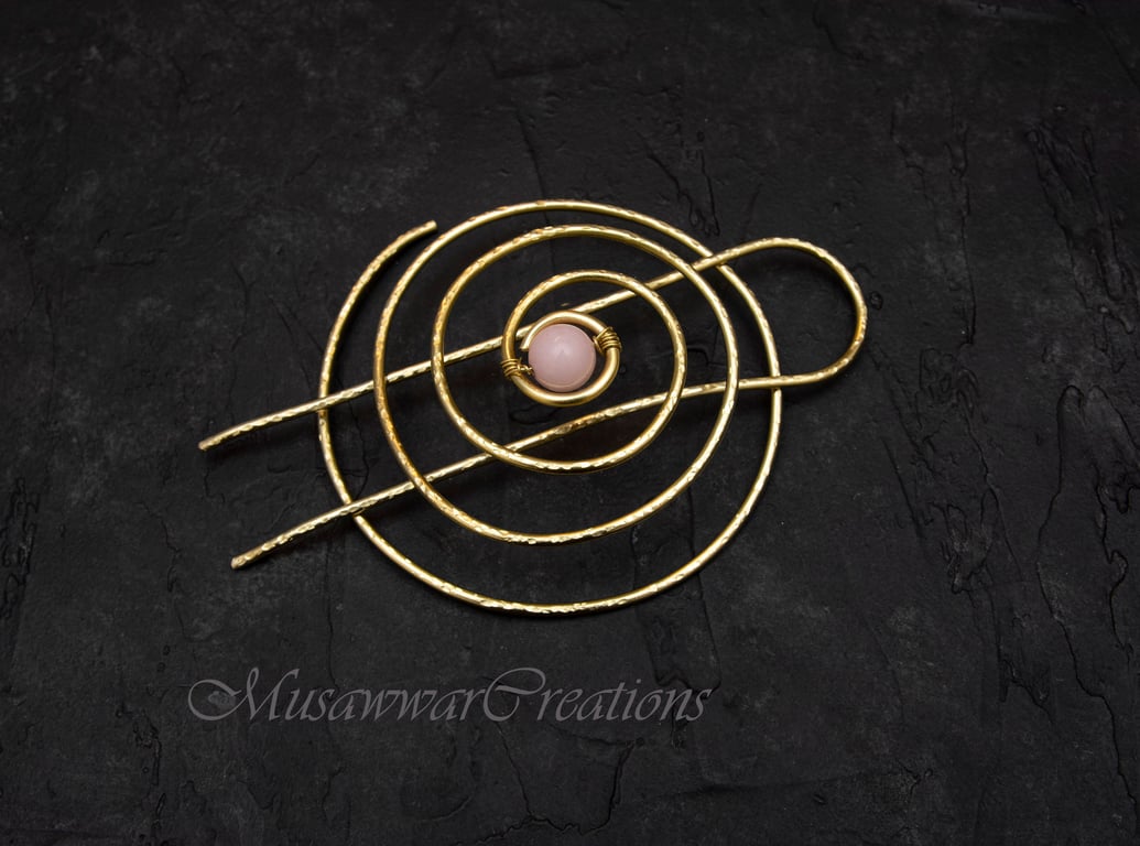 Rose pink quartz Brass cage Hair bun slide, brass hair bun slide, hair barrette,