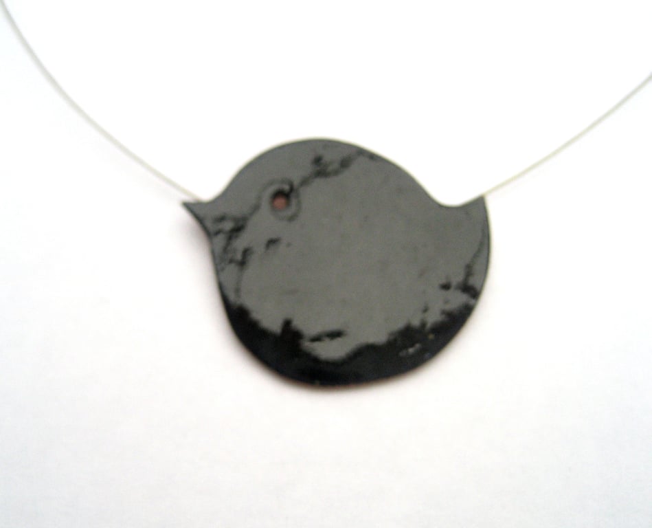Little black bird enamelled necklace