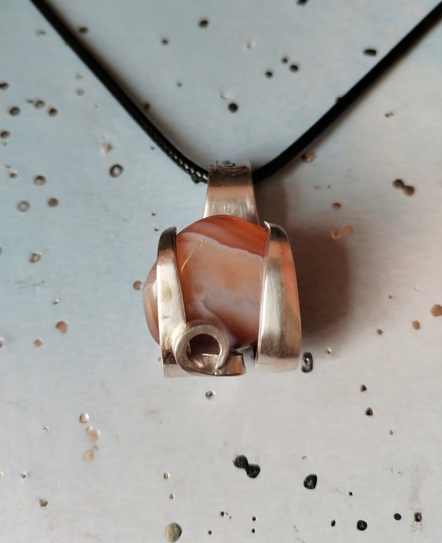 Handmade Botswana agate silver plated fork pendant necklace. 