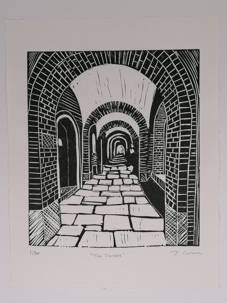Linoprint of "The Cloisters" Eastbourne College - Limited Edition to 50