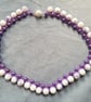 Handmade, Heavily Beaded Chunky Style Necklace Purple & white